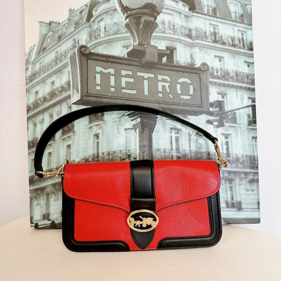 Coach 6019 Georgie Shoulder Bag In Colorblock IN Bright Poppy Multi - Picture 2 of 9